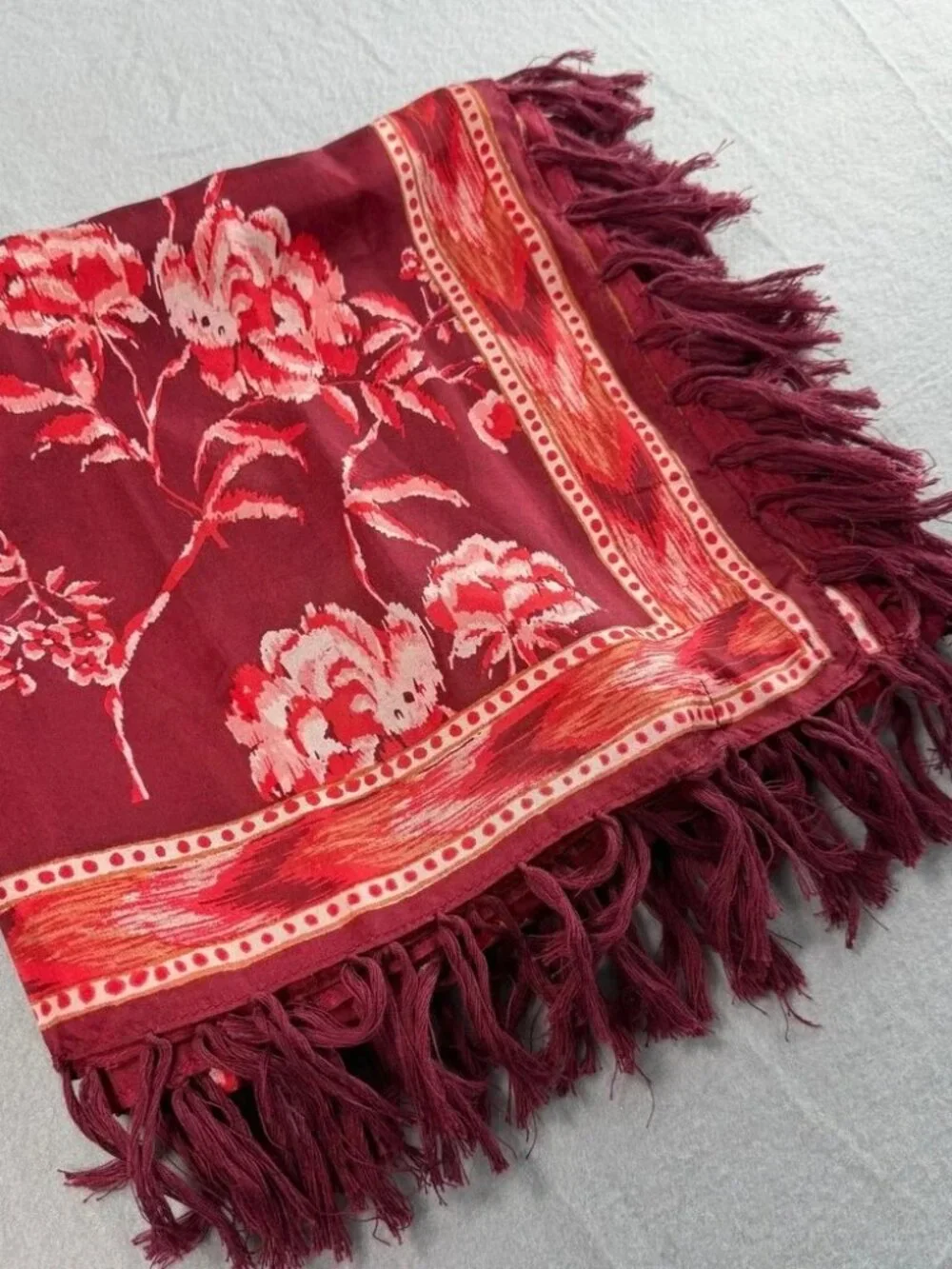 Lucky Brand Gracious Rose Silk Fringe Scarf Gorgeous